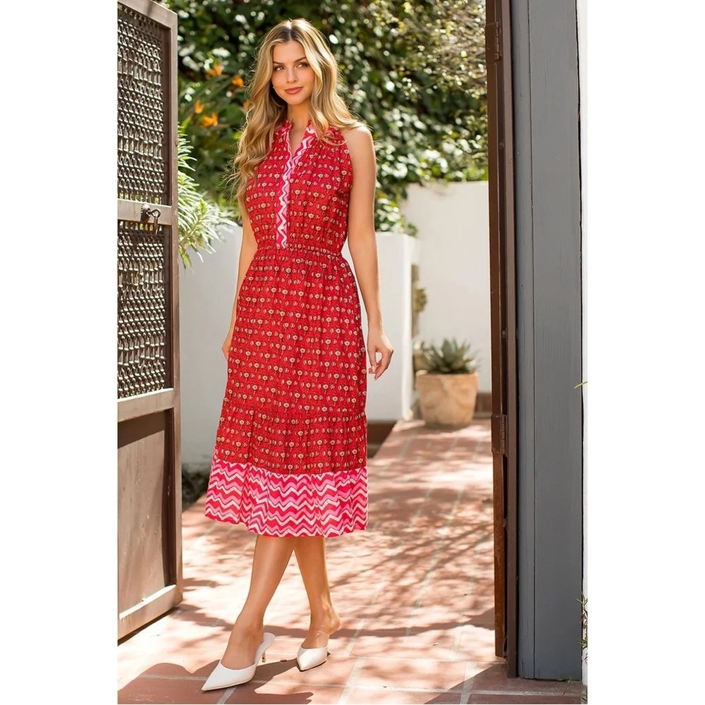 NEW THML Halter Button Up Print Maxi Dress Red